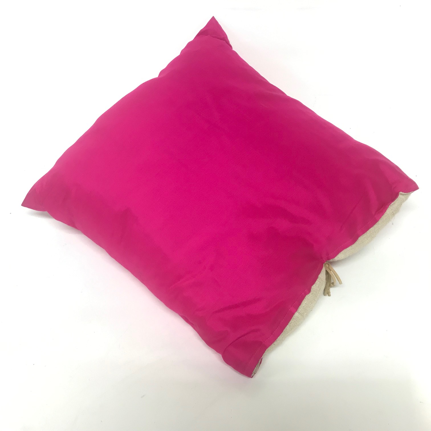 CUSHION, Pink Satin w Linen Back